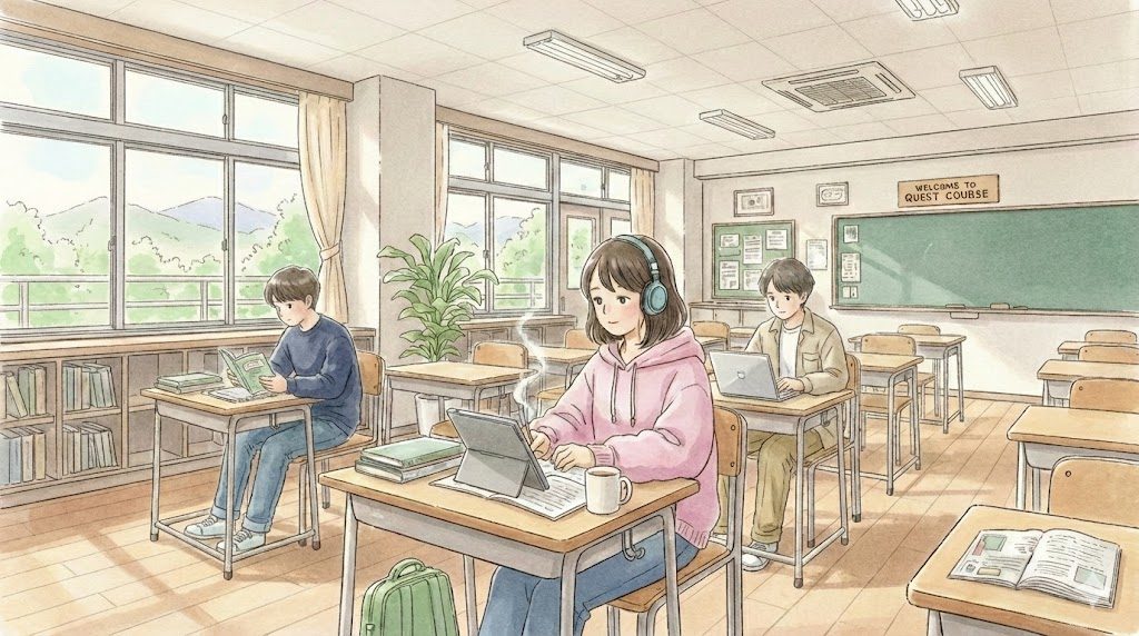 登校日は自由席。クラスもないので人間関係もストレスフリー。